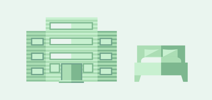 Łóżko hotelowe, budynek zakwaterowania