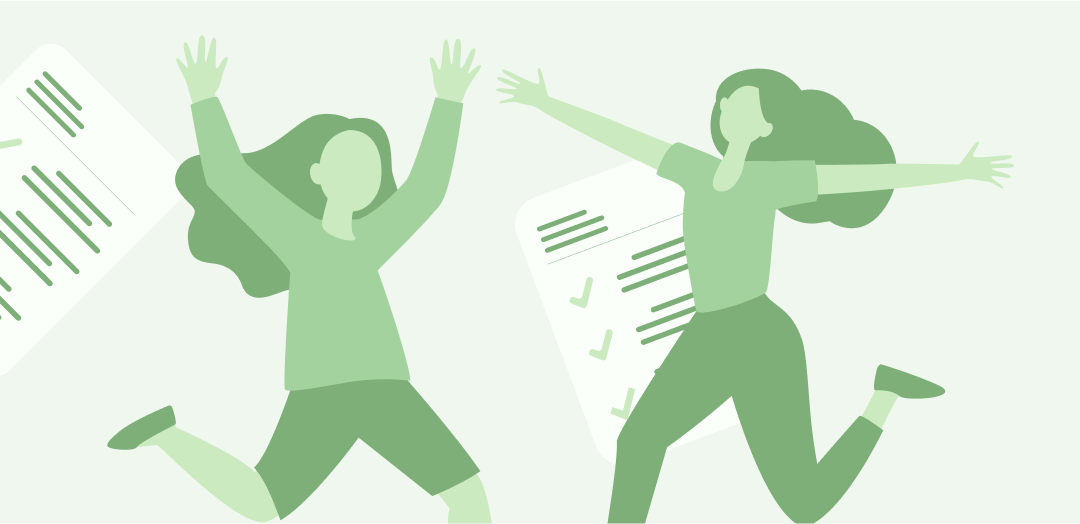 Dwie radosne kobiety i&nbsp;dokumenty w&nbsp;tle