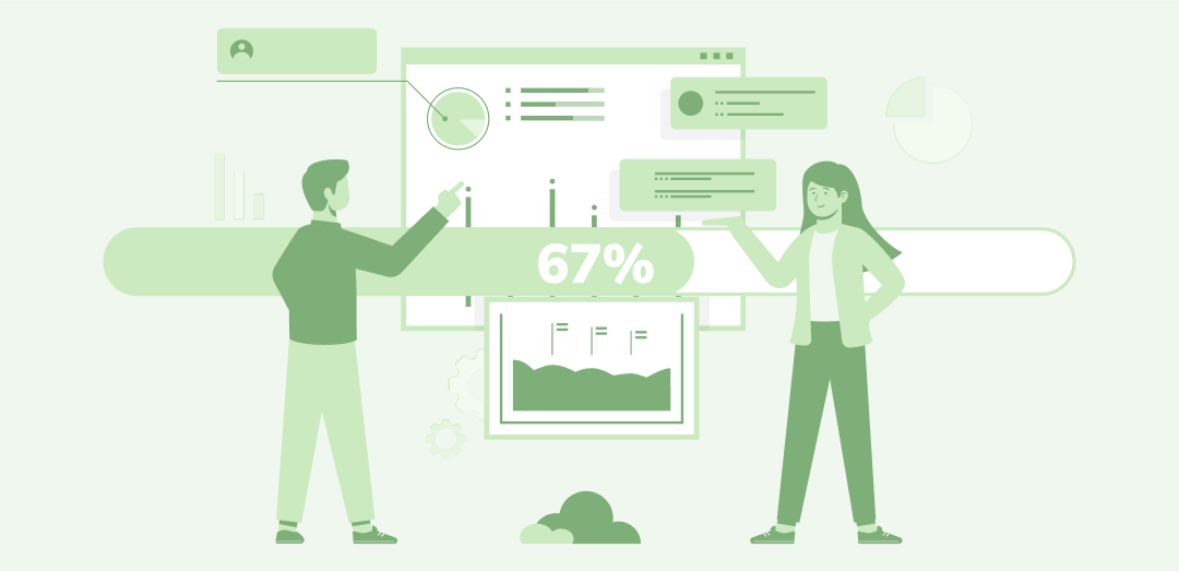 Dwie osoby analizują wpływy na&nbsp;zbiórkę z&nbsp;paskiem zapełnionym do&nbsp;67%