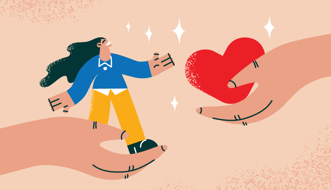 Dwie dłonie trzymające postać i&nbsp;serce, symbolizujące pomoc