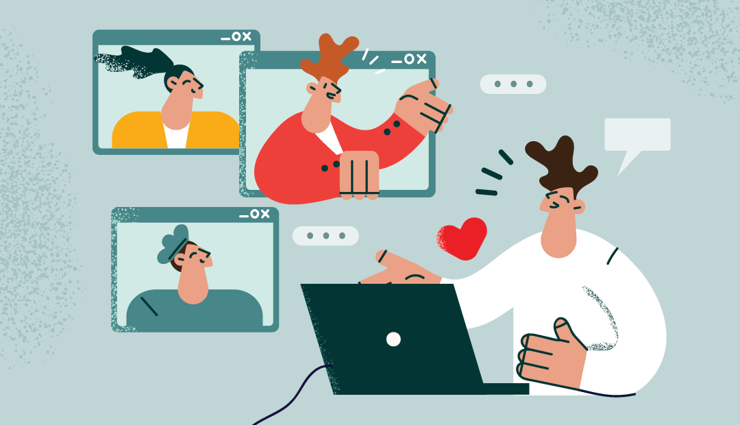 Cztery osoby dyskutujące razem przez wideorozmowę